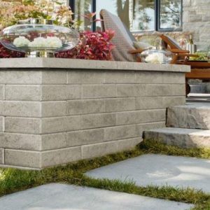 Circular retaining wall around flower bed