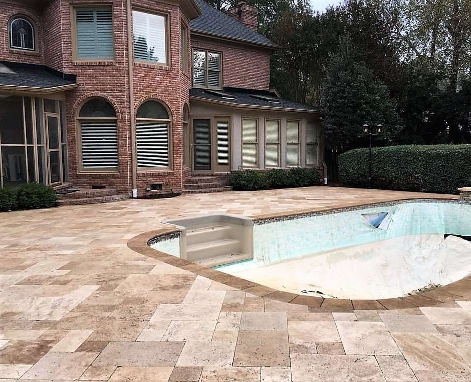 blocks surrounding swimming pool